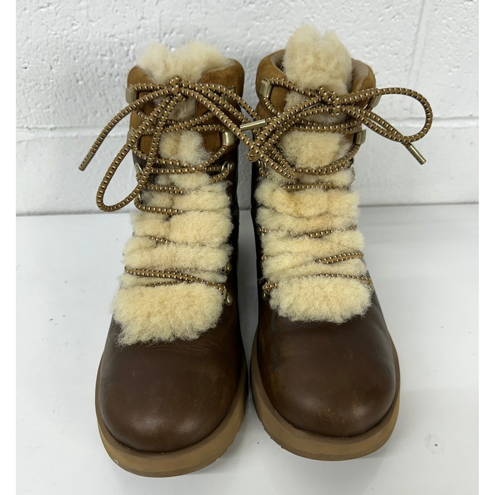 UGG Viki Waterproof Boot Brown Leather Sheepskin / Womens Size 9 - Picture 3 of 8